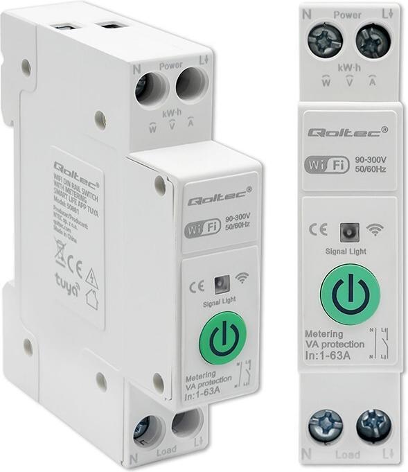 Produktbild Qoltec WLAN-Relais für Hutschiene mit Stromzähler 63A