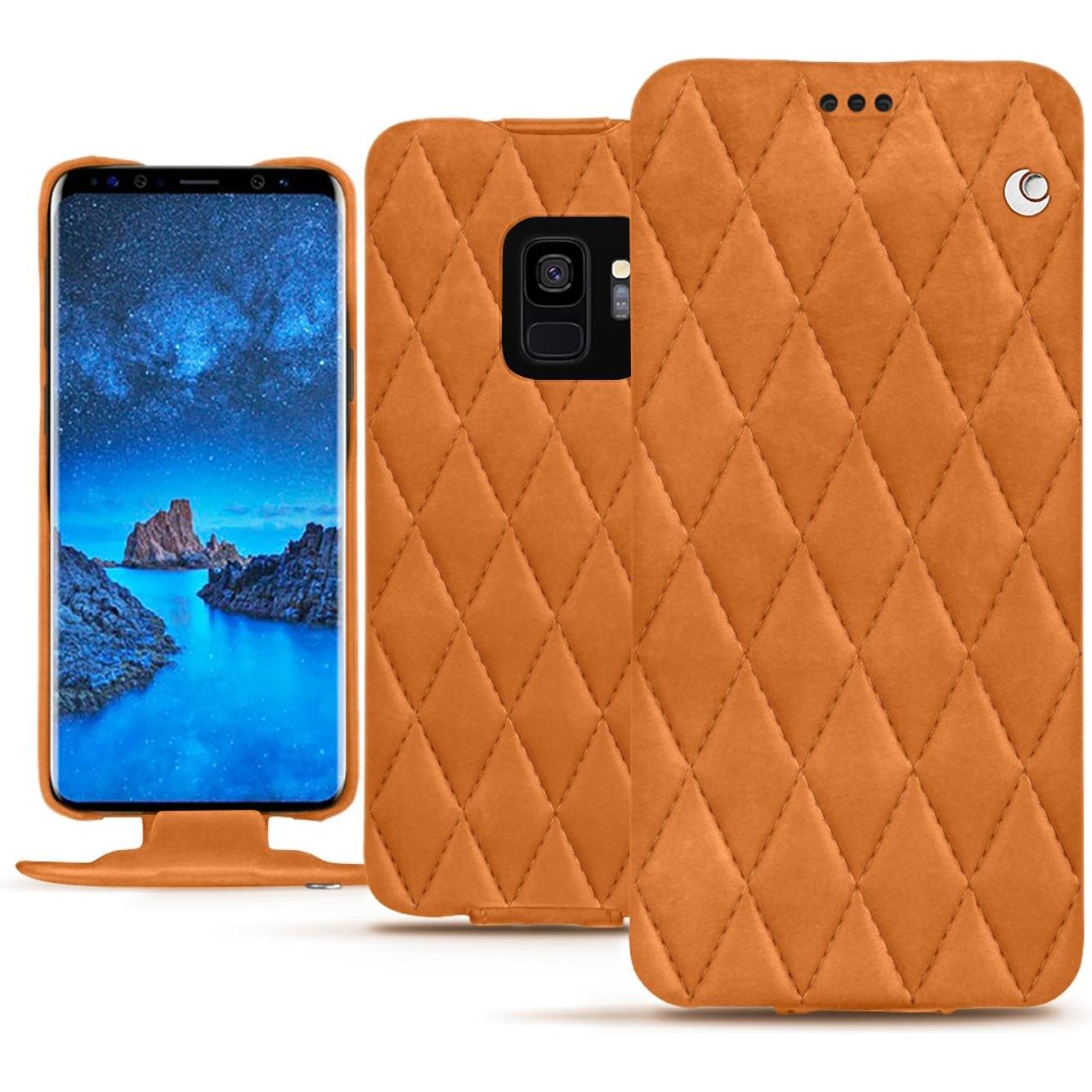 Noreve Lederschutzhülle vertikal (Samsung Galaxy S9), Smartphone Hülle, Orange