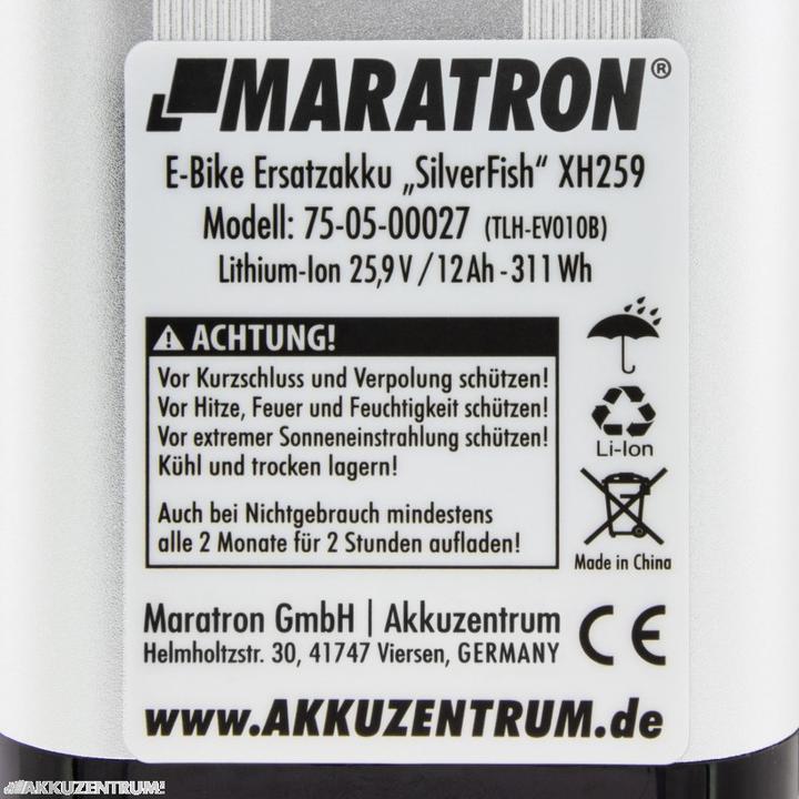 Produktbild Maratron universeel type 24V - XH259-10J - 12Ah frame SilverFish - Zilver (E-Bike Akku Schutzhülle)