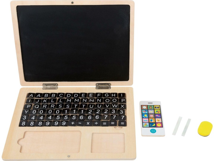Actual product image small foot Wooden laptop with magnetic board (German)