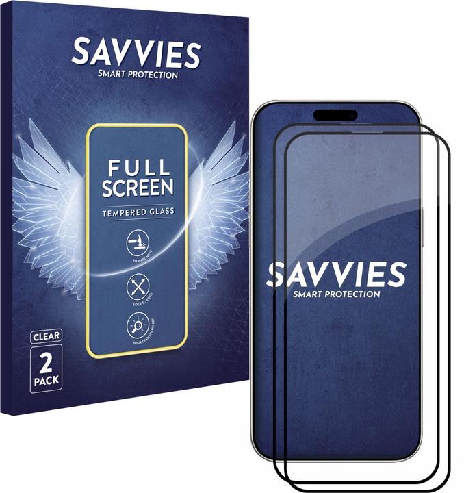 Produktbild Savvies Full-Screen Displayschutz Panzerglas Schutzglas (2 Stück, Apple iPhone 16 Pro Max)