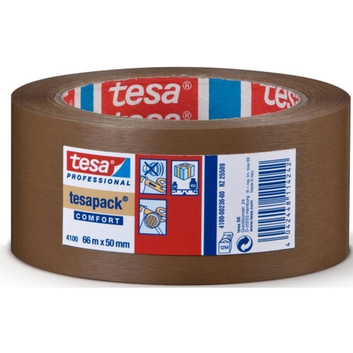 Beiersdorf, Klebeband, Pakketape Tesa 4100, PVC, 50 mm x 66 m, brun, pakke a 6 ruller (50 mm)