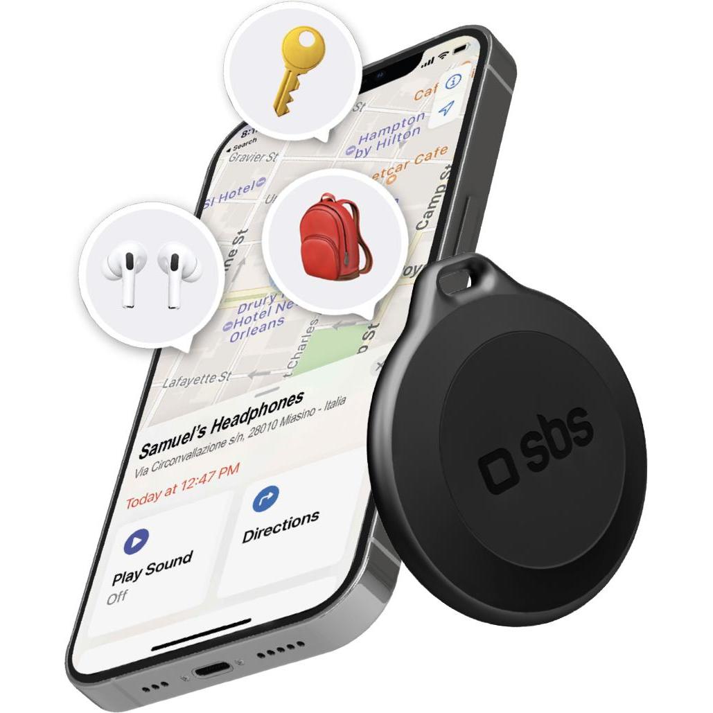 SBS Wasserfester Objektsucher, kompatibel mit Apple Find My, Tracker, Schwarz