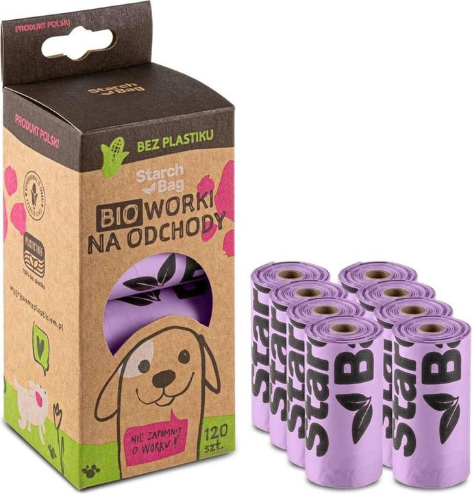 Actual product image Starch Bag STARCHBAG BIO compostable poo bags purple - 8x15 pieces (Cat, Dog)
