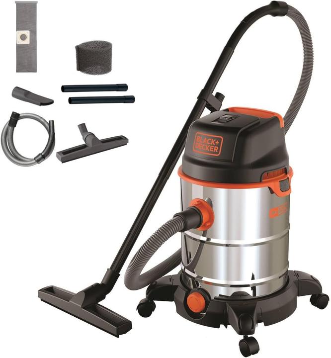 Black & Decker Aspirapolvere per liquidi e solidi con serbatoio da 30 litri e tubo flessibile (Aspirapolvere a umido e a secco)
