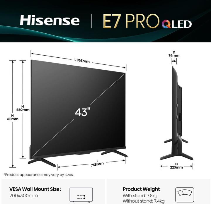 Actual product image Hisense TV 43E77Q Pro QLED TV UHD,Multituner,Smart,DolbyVisionIQ,HDR10 (43", QLED, 4K, 2025)