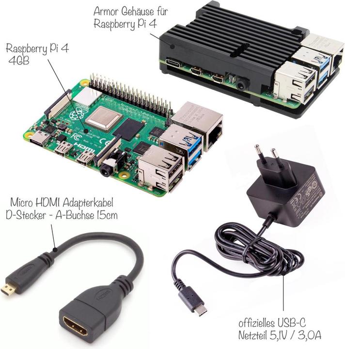 Produktbild Sertronics Raspberry Pi 4 Computer Modell B, 4GB Light Starter Set