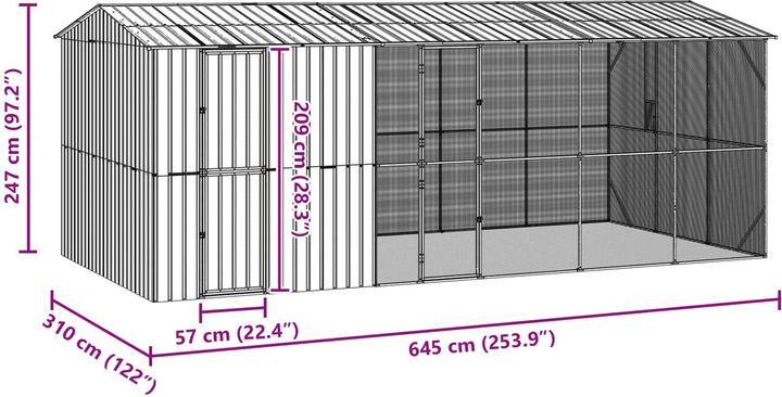 Actual product image vidaXL Aviary with extension anthracite 310x640x247 cm steel