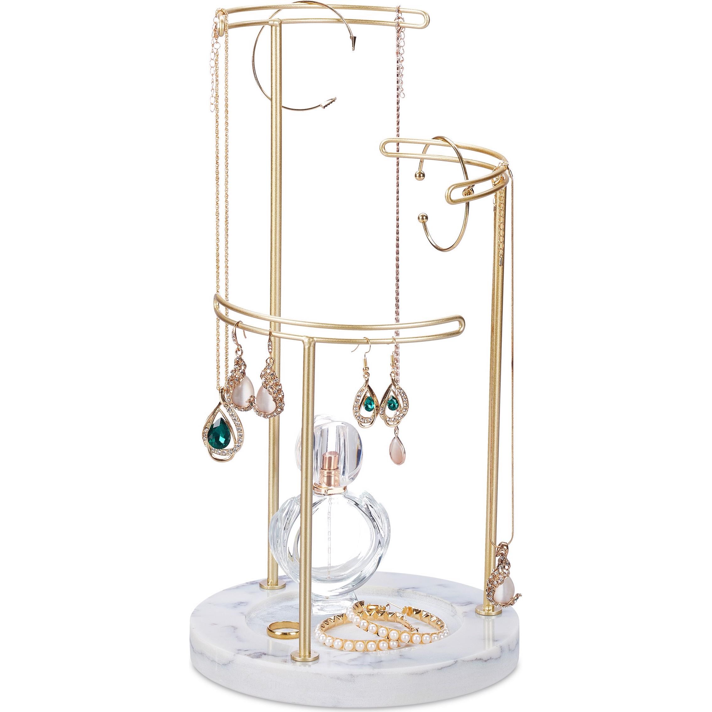 Relaxdays, Uhrenbox + Schmuckaufbewahrung, Schmuckständer, Gold