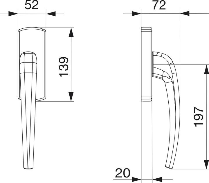 Actual product image Maco SKB-Z rotary handle for top gear, right, silver anodised aluminium