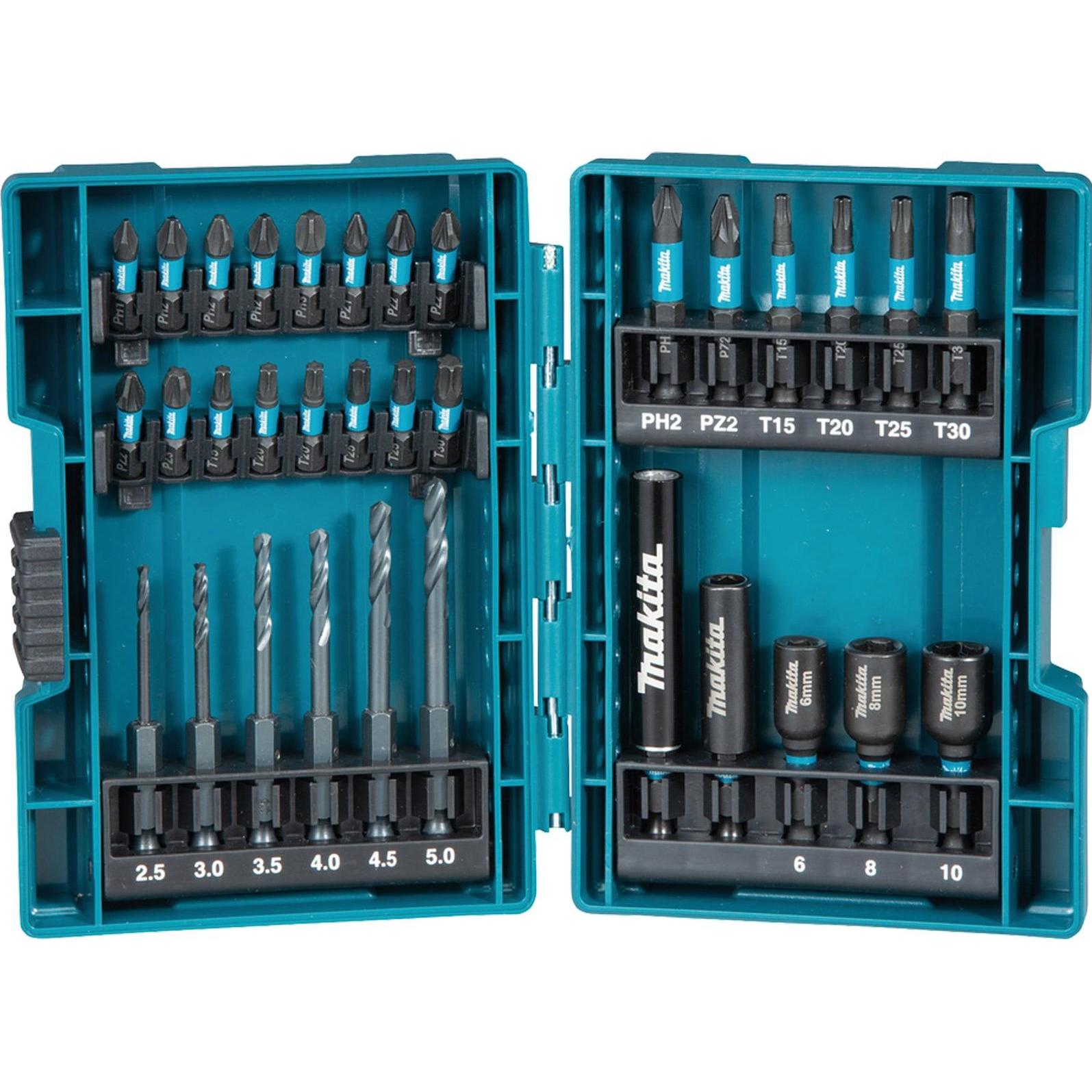 Makita, Chiave a bussola, Set di punte da trapano (Esagono incassato TX, Croce Pozidriv PZ, Croce Phillips PH)