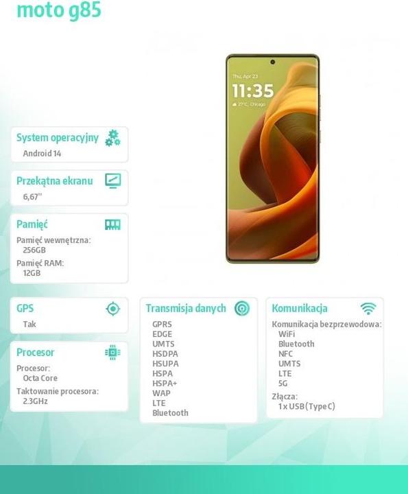 Immagine prodotto Motorola Moto G85 (256 GB, Verde Oliva, 6.67", Doppia SIM, 5G)