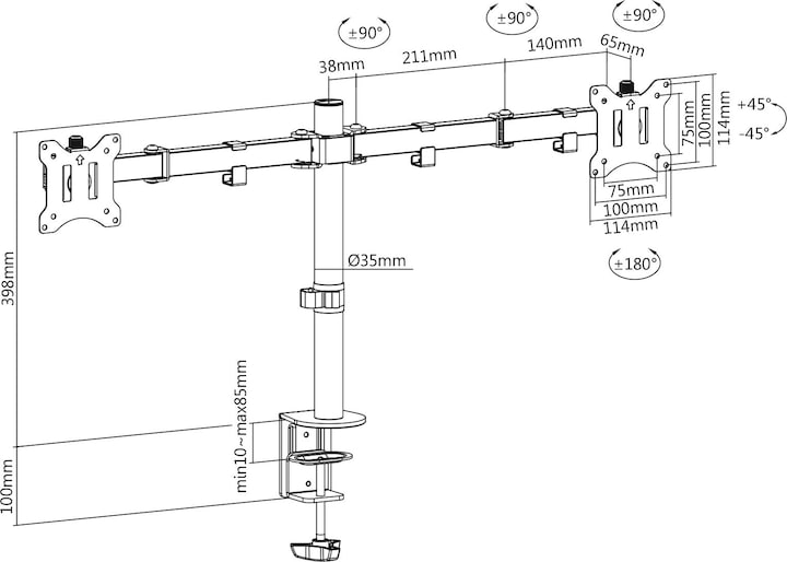 Produktbild Digitus Klemmhalterung für digitale Dual-Monitore (Tisch, 32")