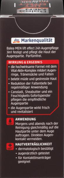 Produktbild dm Balea MEN Augencreme Lift Effect 24h Augenpflege 3in1 (Augenpflege Serum, 15 ml, Tag + Nacht)