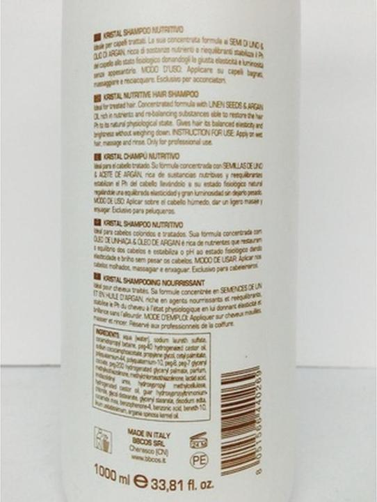 Immagine prodotto BB Cos Kristal Evo Shampoo Nutritivo per Capelli con Semi di Lino e Olio di Argan 33,81 Oz (Shampoo liquido)