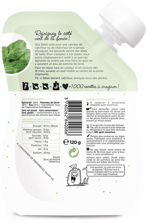 Actual product image Popote Quetschie Spinat BIO (120 g)