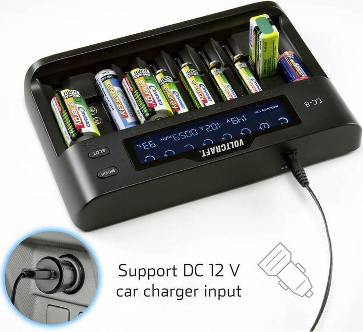 Image du produit Voltcraft Chargeur de piles rondes CC-8 (1 pcs, 10340, 14500, 16340, 17500, 17650, 18490, 18500, 18650, 21700, 22650, 26500, 26650, Sous-C, A, 9V Block, AA, AAA, Chargeurs sans batterie)