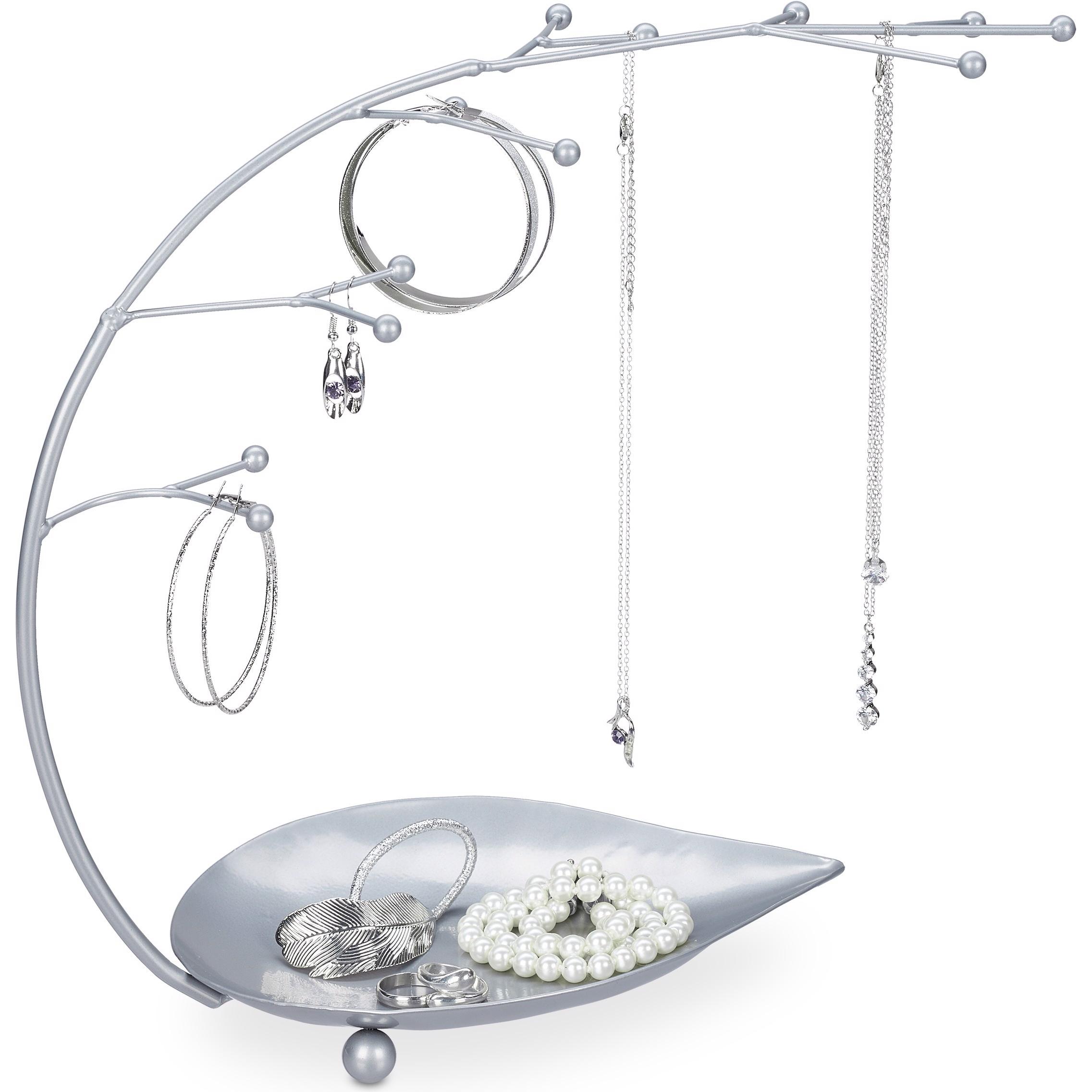 Relaxdays, Uhrenbox + Schmuckaufbewahrung, Schmuckständer, Silber