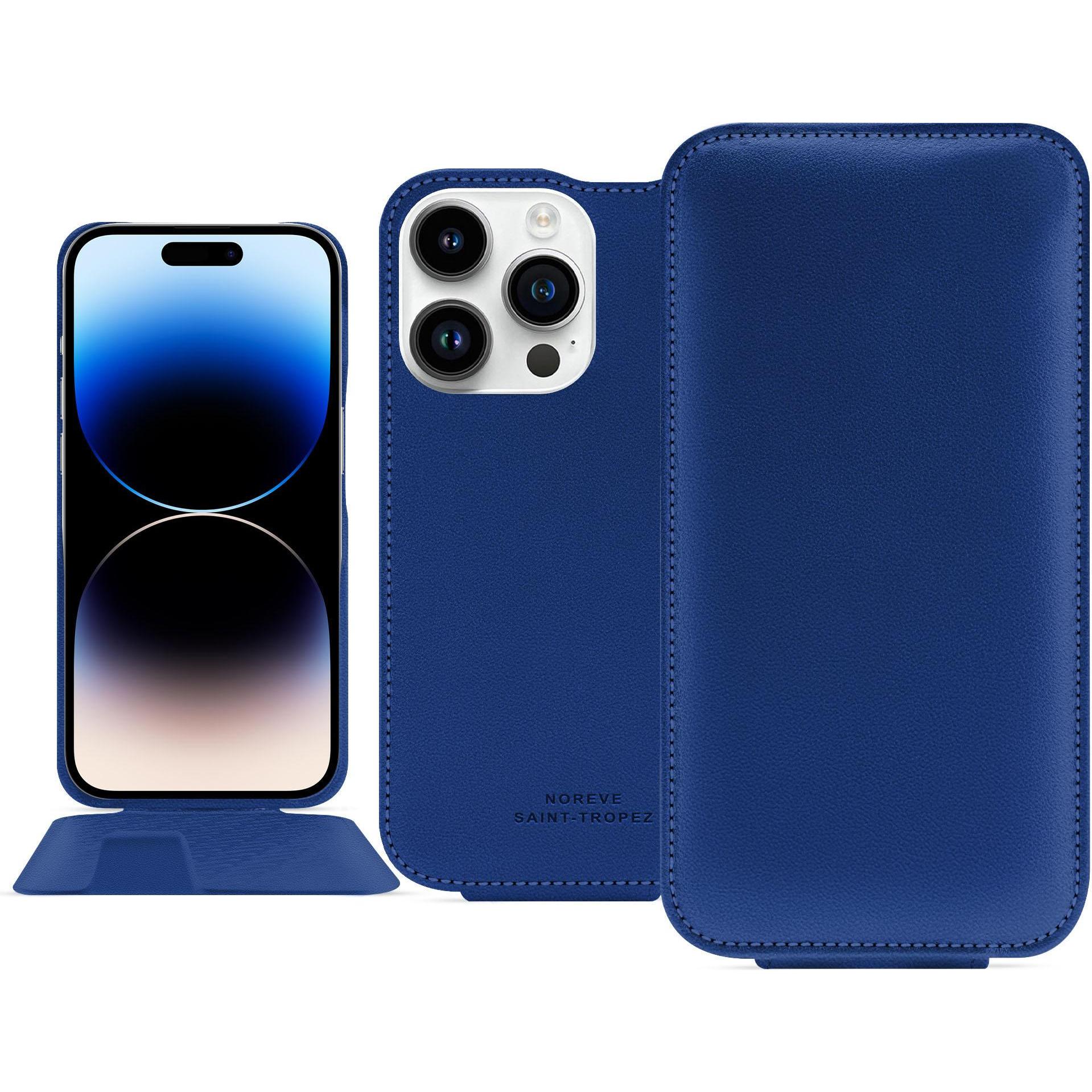 Noreve Lederschutzhülle vertikal (Apple iPhone 15 Pro), Smartphone Hülle, Blau