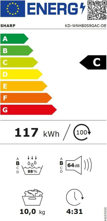 Energie-Label Sharp KD-WNHB0S9GAC (10 kg, Rechts)