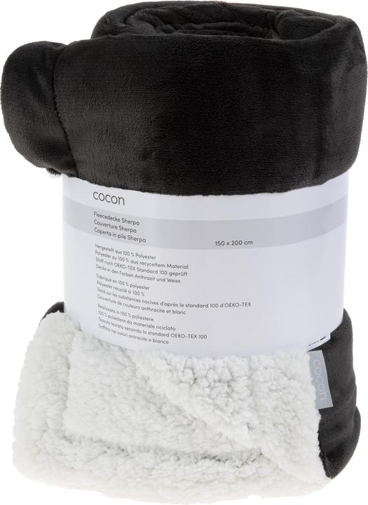 Actual product image Cocon Blanket Fleece Sherpa 150 x 200 cm, Anthracite-White (200 x 150 cm)