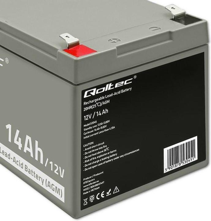 Actual product image Qoltec 53045 - Battery / accumulator - 14 Ah - 12 V - White - 210 A - 15 cm (12 V, 14 Ah)