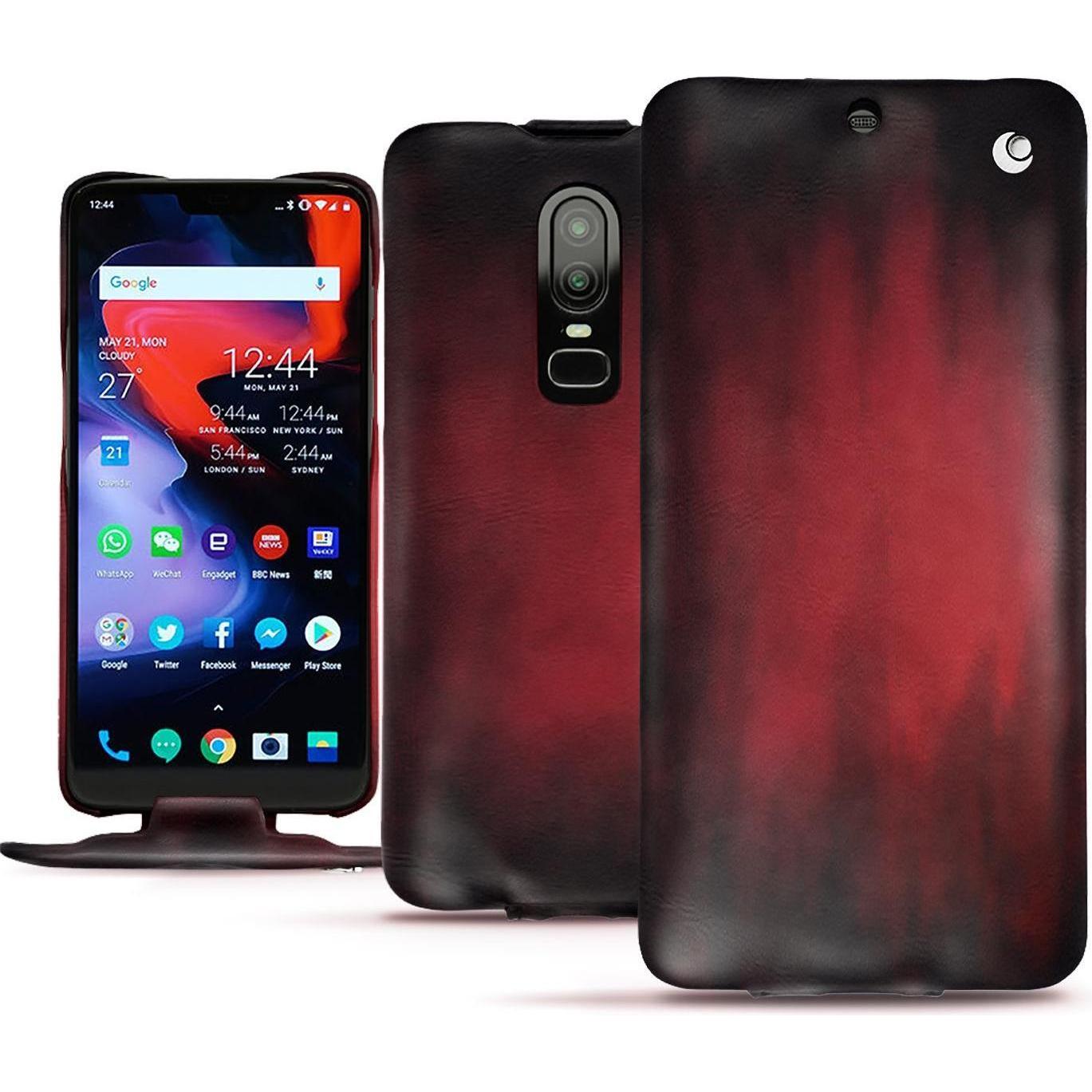 Noreve Lederschutzhülle vertikal (OnePlus 6), Smartphone Hülle, Rot