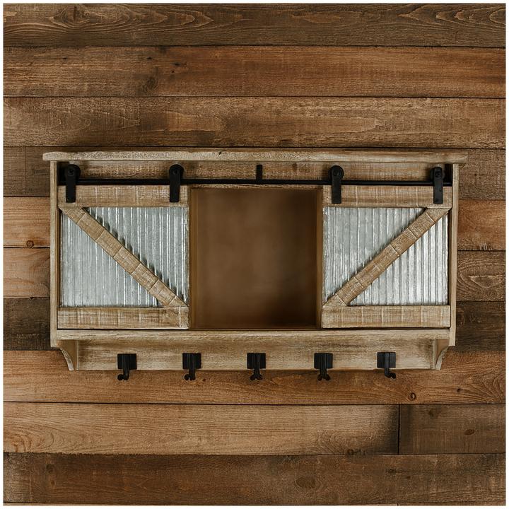 Produktbild HTI-Living Rustikaler Wandschrank mit Schiebetüren und Haken (78 x 17 x 42.50 cm)