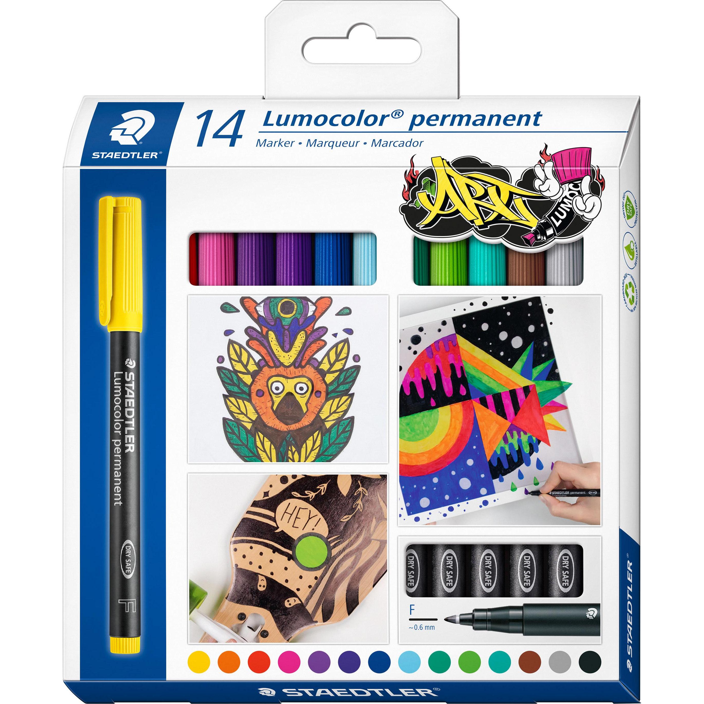 Staedtler, Marker, Lumocolor permanent Universalstift 318, F, Kartonetui mit 14 Stück, sortiert (Mehrfarbig, 0.60 mm, 14...