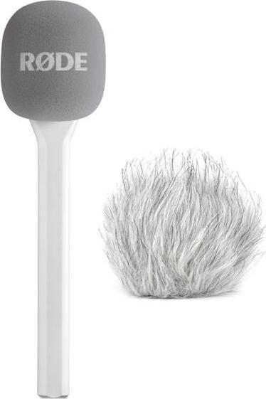 RØDE Handadapter Interview GO Weiss mit Fell-Windschutz