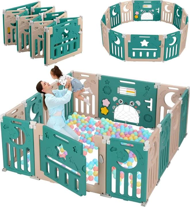 Milkii klappbares Laufgitter/ Laufstall & Spielplatz, Forest Green, 125 x 185 cm (125 x 185 x 60 cm)