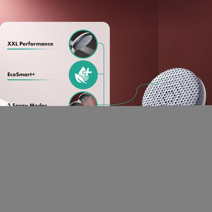 Immagine prodotto hansgrohe Doccia a pioggia con tecnologia EcoSmart+, RainAir e PowderRain, funzione anticalcare (3 Tipi di raggi, 5.90 l/min)