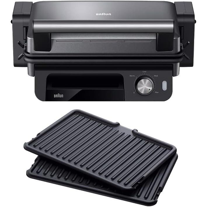 Braun Multifunktionale Elektrogrill mit Temperaturregelung, 3 Kookstanden und abnehmbaren Platten, Kontaktgrill, Schwarz