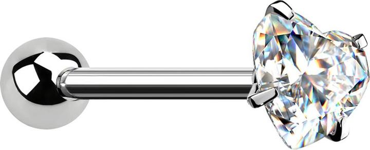 Produktbild Star Piercing Barbell silber mit Kugel und Kristallherz silber gefasst (ohne Messing, Chirurgenstahl 316L)