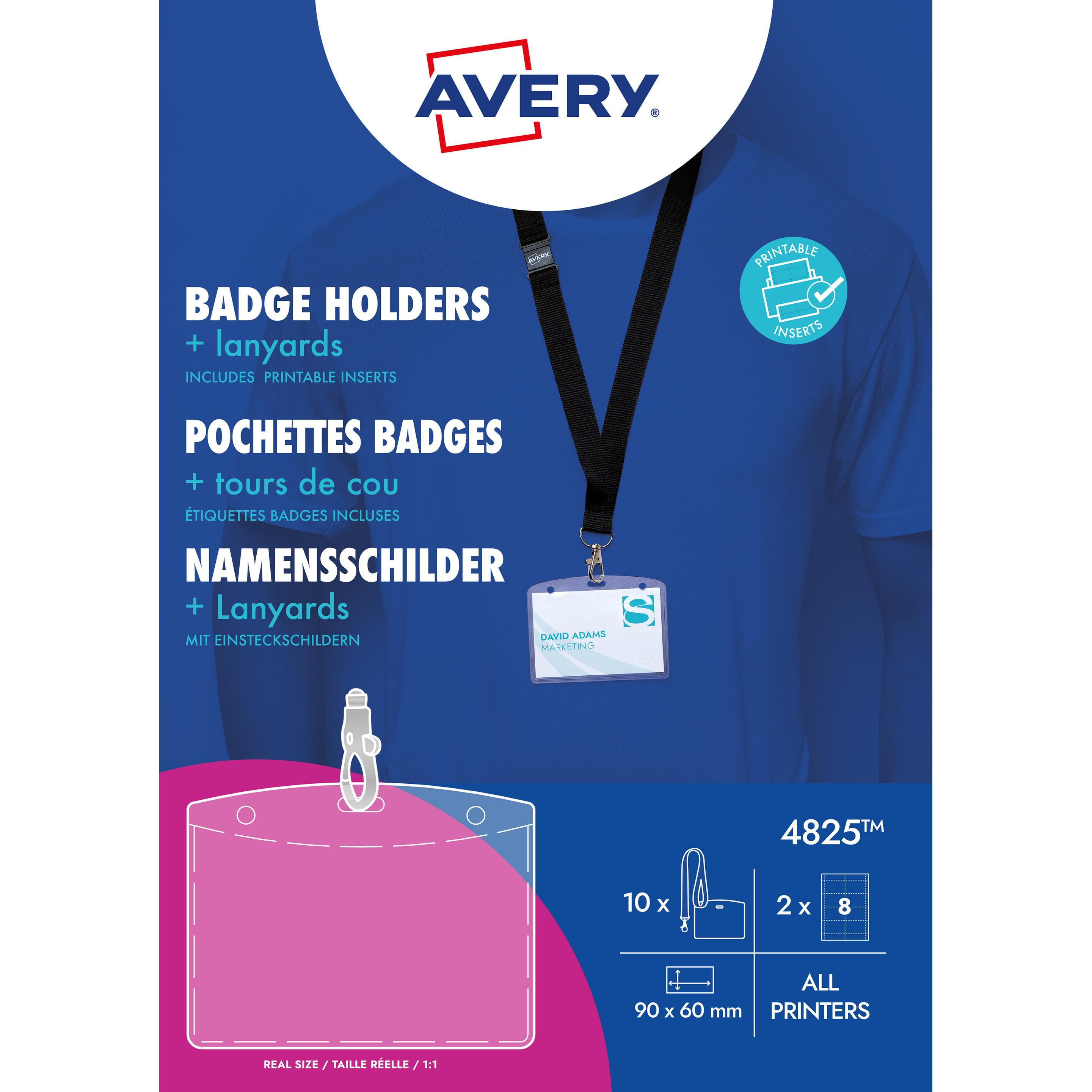 Avery, Informationsschild, Zweckform Namensschild-Tasche, 90 x 60 mm, mit Lanyard transparent, aus PVC-freiem Material, ...