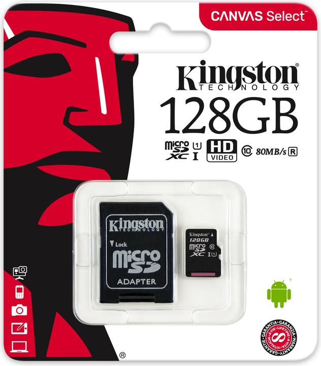 Produktbild Kingston Canvas Select microSDXC Card 128GB inkl. SD-Adapter (128 GB, microSDXC, U1, UHS-I)