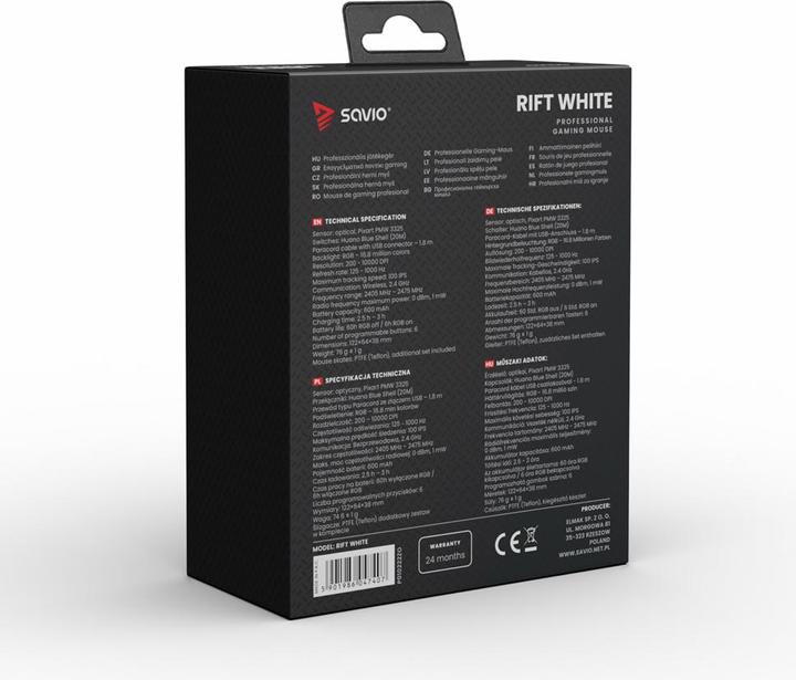 Produktbild Savio RIFT WHITE Gaming-Maus RGB Dual Mode (Kabelgebunden)