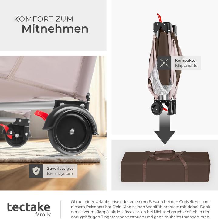 Produktbild tectake Kinderreisebett Hund mit Wickelauflage und Transporttasche (60 x 120 cm)