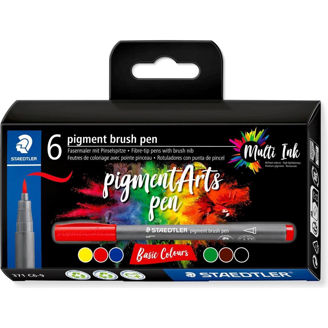Thumbnail - Staedtler, Malstifte, Fasermaler Pigment Arts Brush Pen Basic Colours (6 Farben, 6 x)