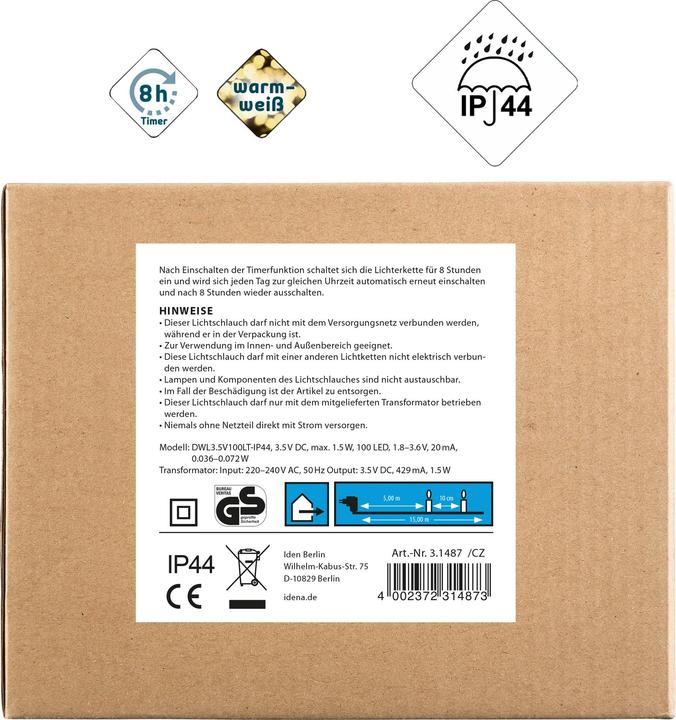 Produktbild Idena Lichterschlauch 100 LED ww Ø 5mm 10m (15 m)