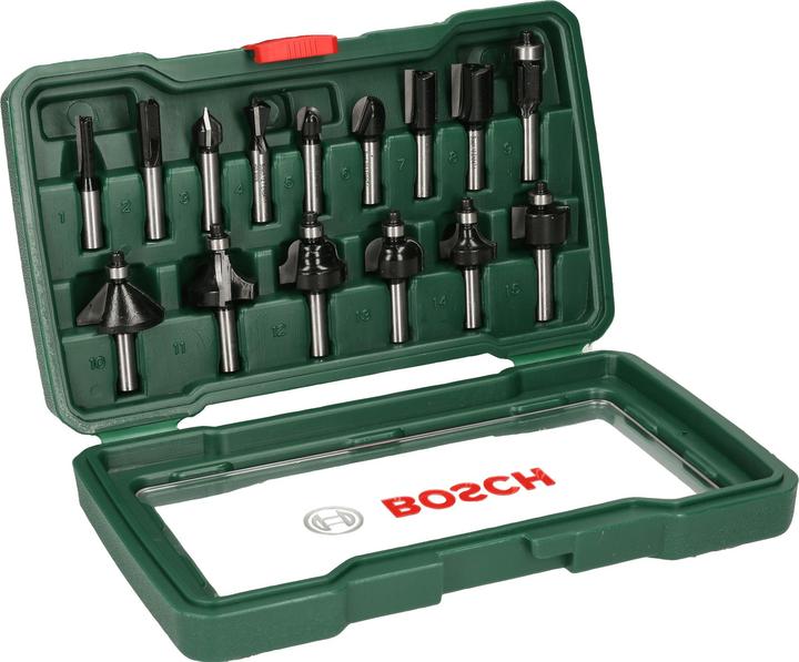 Bosch Zubehör HM-Fräser-Set mit 8 mm Schaft, 15-teilig