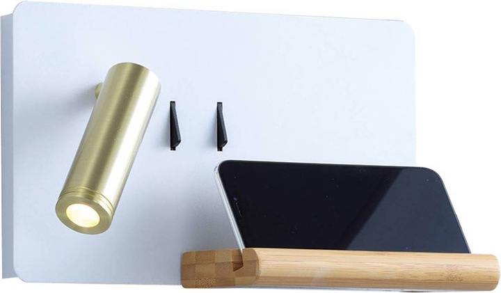 Lucande Kimo LED-Wandlampe USB Ablage weiss/nickel (660 lm)