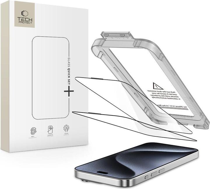 Immagine prodotto Tech-Protect Quick Set+ 2er-Pack Panzerglas für iPhone 15 Pro Max - Schwarz (2 Pezzo/i, Apple iPhone 15 Pro Max)