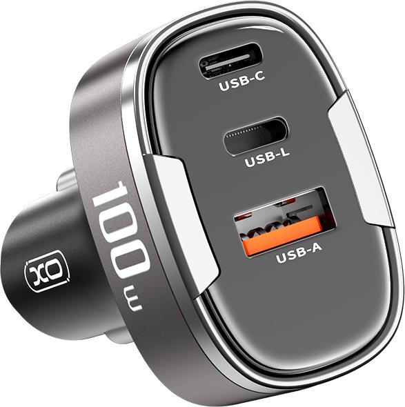 Image du produit xO chargeur de voiture CC61 PD QC 3.0 100W 1x USB 1x USB-C 1x Lightning gris