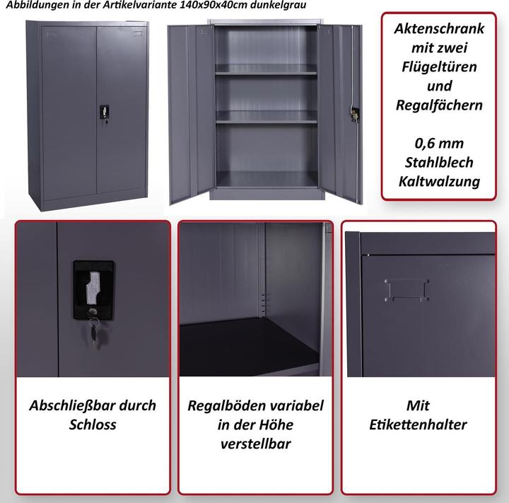 Immagine prodotto Mendler Armadio per archiviazione, armadio in acciaio Armadio per ufficio, 2 ante 185x90cm bianco (185 x 90 x 40 cm)