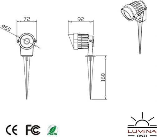 Produktbild Lumina Swiss LED Gartenspot 6W 2700K schwarz mit 5m Kabel (500 lm, IP65)