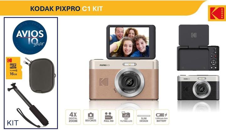 Actual product image Kodak C1 Compact Camera Tiltable Screen Brown Kit