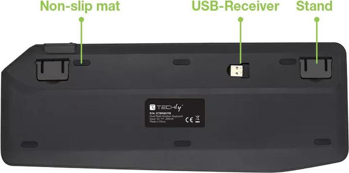 Actual product image Techly ICTB9801TB Keyboard RF Wireless + Bluetooth QWERTY US English Black (US, Wireless)