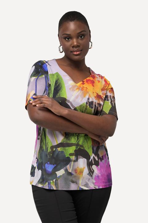 Actual product image Ulla Popken Tropical Flower Short Sleeve Slinky Blouse (42, 44)