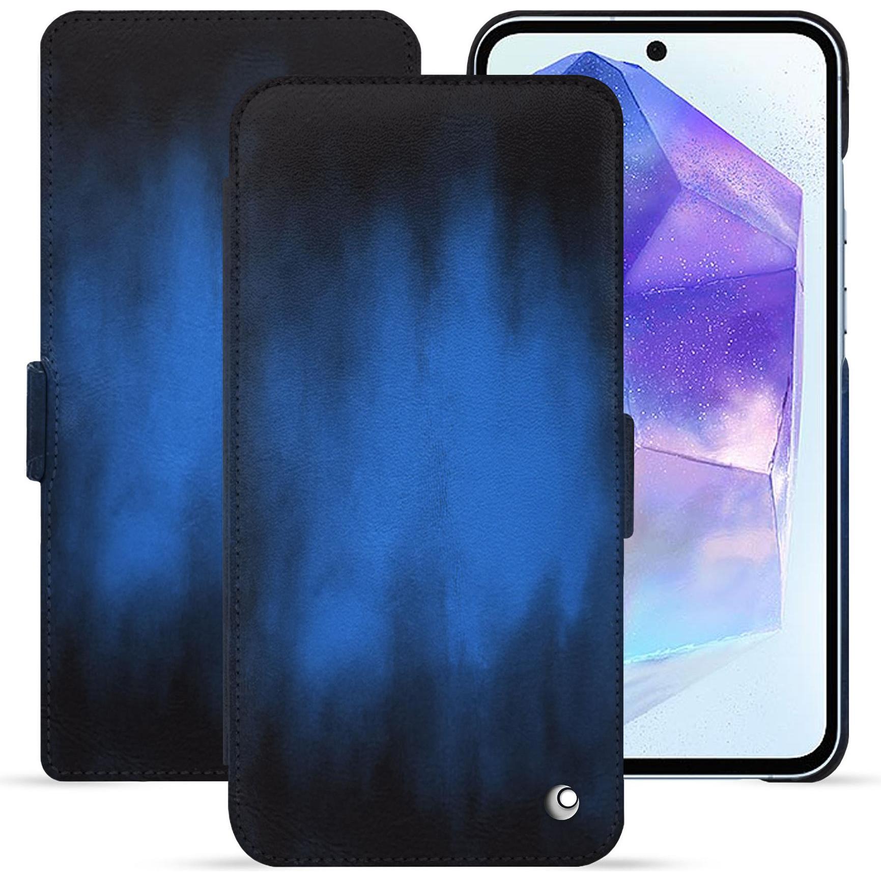 Noreve Lederschutzhülle horizontal (Samsung Galaxy A55), Smartphone Hülle, Blau